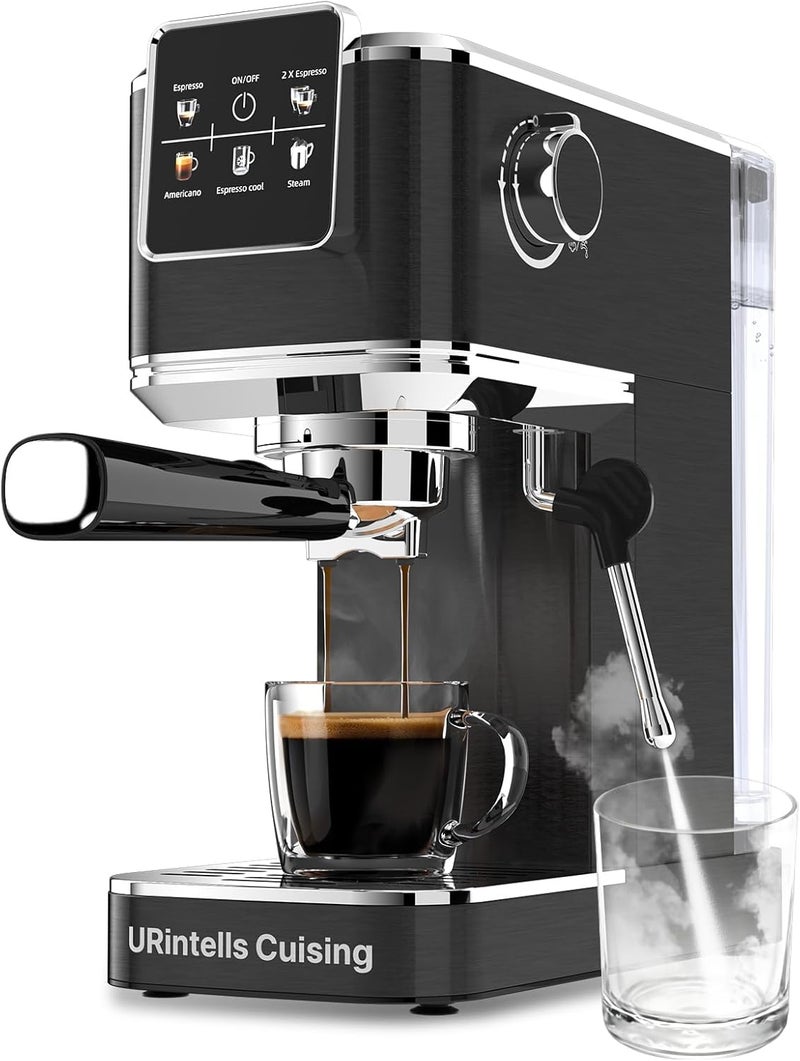 URintells Cuising Espresso Machine 20 Bar,Touch Screen Espresso Maker with Steam Milk Frother,Compact Stainless Steel Coffee Machine for Cappuccino Latte Americano Espresso Cool,Gift for Coffee Lovers,Black - Image 1